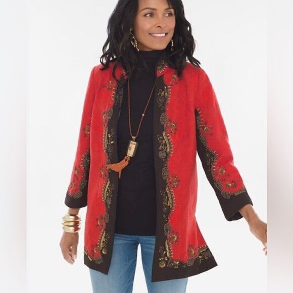 Chicos heritage beaded red jacket.  Size 2 ( Medium) - Picture 1 of 12